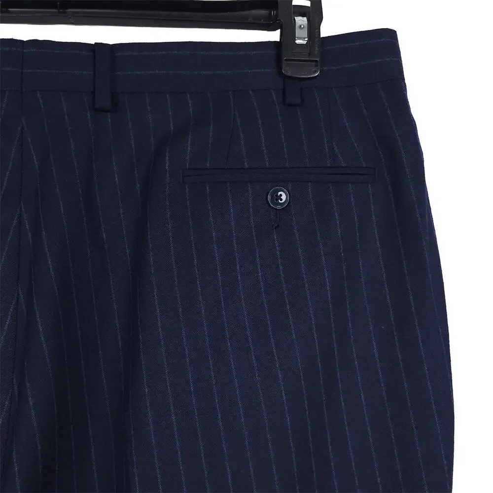Michael Kors Mens Classic Fit Suit Pants 40x34 Navy Blue Pinstripe Wool Stretch